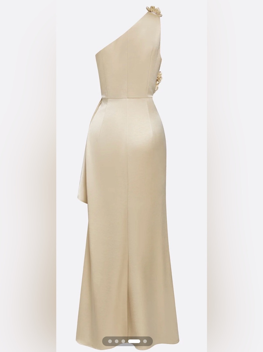 One-Shoulder Champagne Satin Evening Gown with Floral Accent #396 - Picture 8 of 13